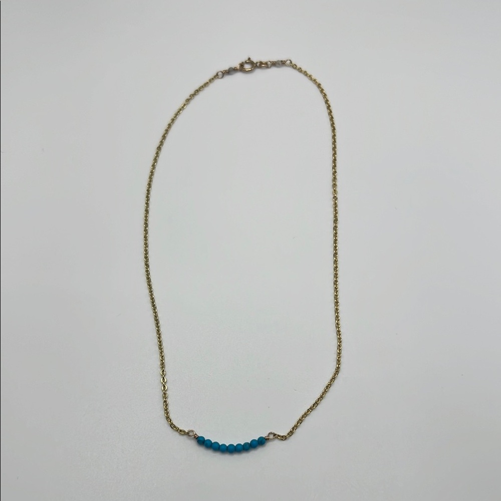 Gold and 9pcs Blue kingman turqouise beads Minimalist Beaded‎ Necklace